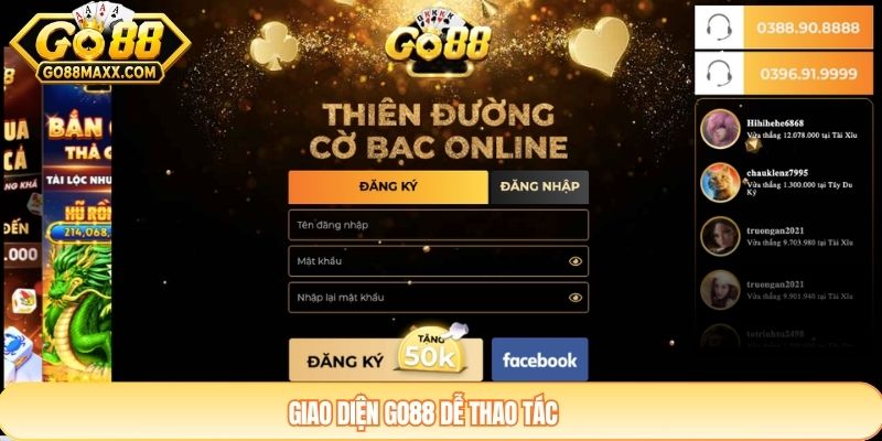 Giao diện GO88 dễ thao tác