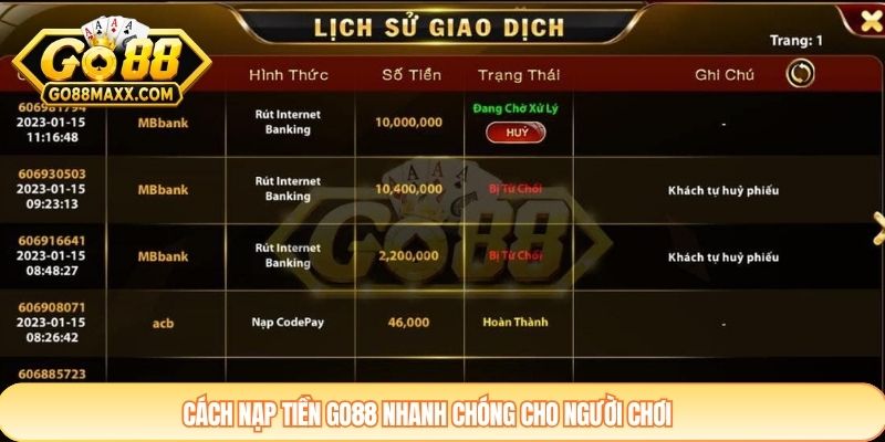 Cách nạp tiền GO88 nhanh chóng cho người chơi